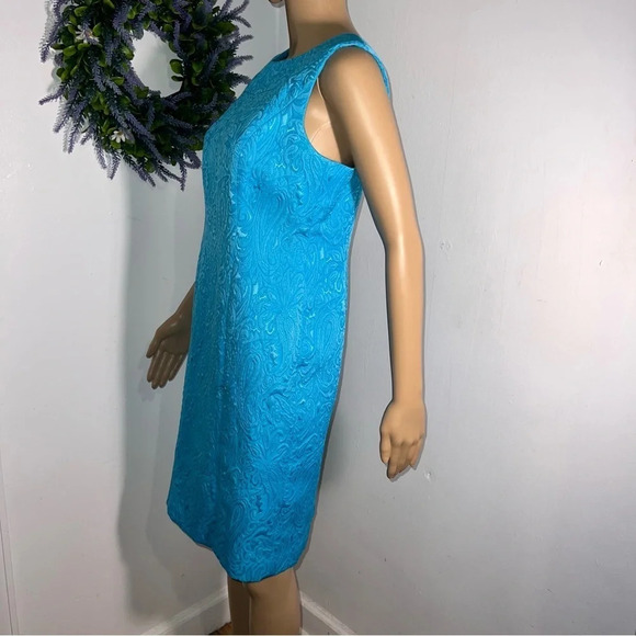 Talbots 8P, paisley embroidered blue sleeveless dress with matching crop jacket - Picture 5 of 13